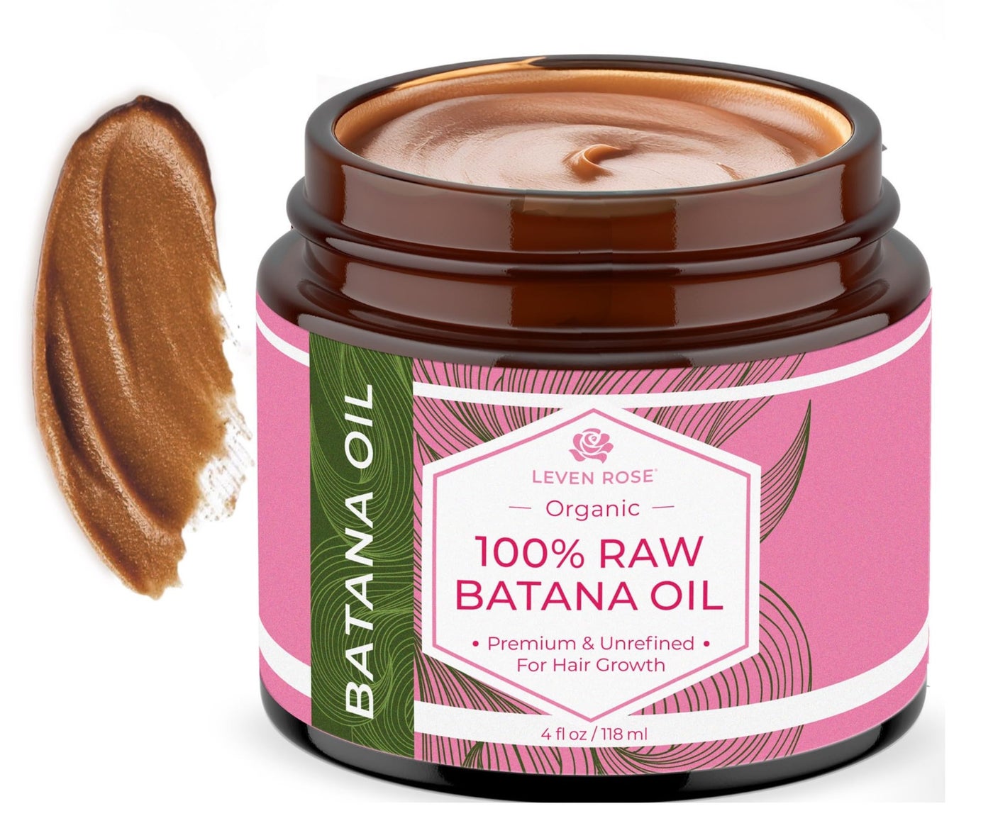 Leven Rose 100% Raw Batana Oil For Hair Growth - 4oz Unrefined, Organic, Pure Batana Oil, Dr. Sebi Approved √¢‚Ç¨‚Äú Strengthen + Repair Damaged Hair