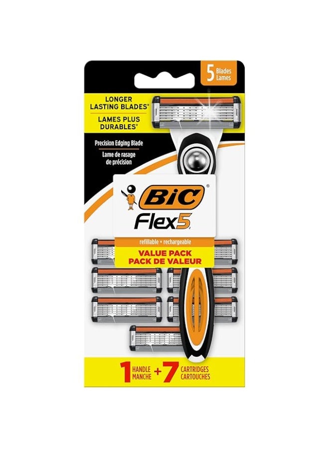 Hybrid Flex 5 Titanium 5 Blade Disposable Razors for Men, 8 Piece Razor Set
