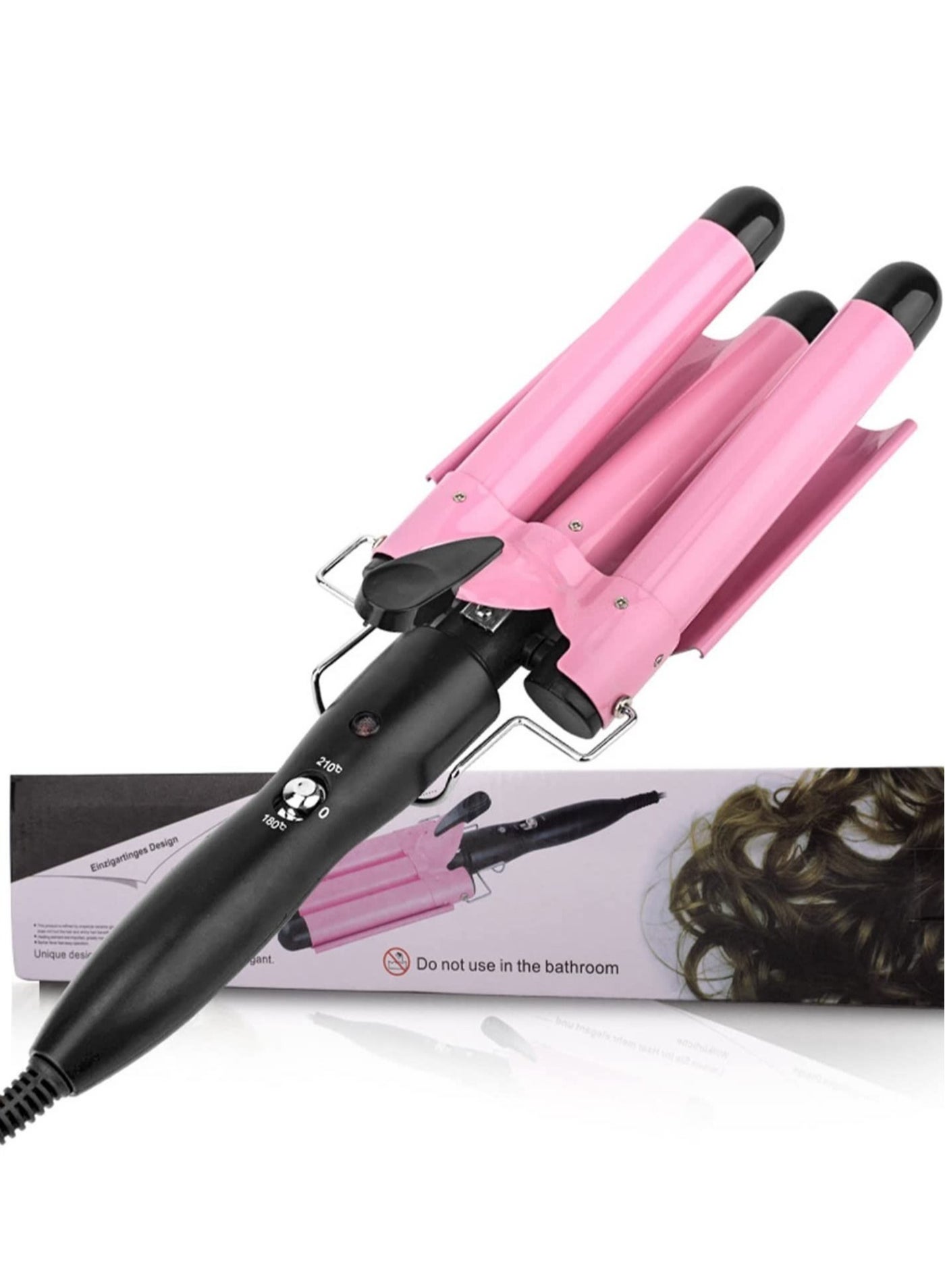 Pink 3-Barrel Curling Iron - 1-Inch Triple Barrel Hair Waver for Mermaid Waves, Adjustable Temperature Ceramic Tourmaline Curler with Fast Heat-Up
