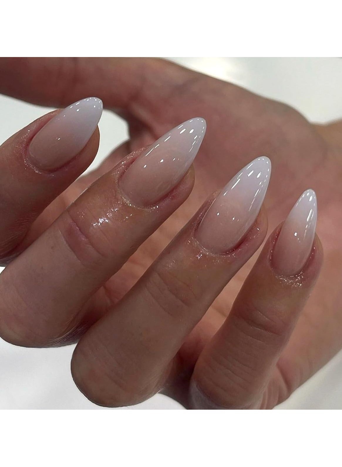 Press On False Nails,24PCS Stylish New Almond-Shaped Nail Art Pieces: Simple Design, Pink And White Gradient Colors, Comfortable To Wear, Durable Material,Fake Acrylic Nails With Glue Kit.