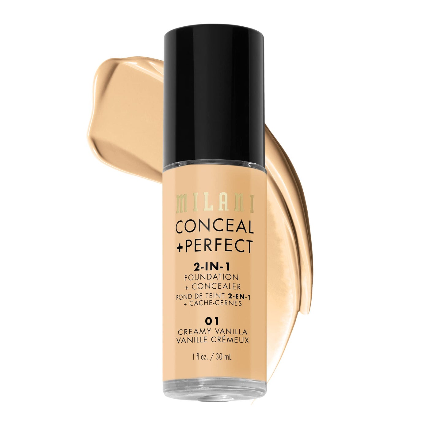 Milani Conceal + Perfect 2-in-1 Foundation + Concealer for a Flawless Complexion, Under Eye Corrector, Cover Redness and Imperfections, Waterproof and Sweatproof - Creamy Vanilla