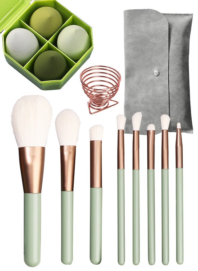 Make up Brushes set with Bag 8PCS Makeup Brushes and 4PCS Makeup Sponge Professional Face Powder Eye Shadow Powder Kit Gift Box Brushes Kit Green