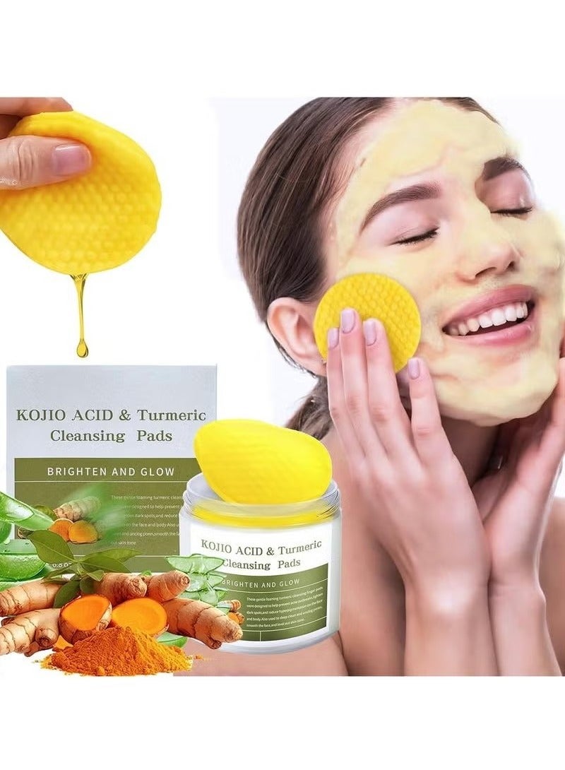 50 Pcs Turmeric Kojic Acid Cleansing Pads for Dark Spots, VC and Aloe Barbadensis Leaf Extract Helps Deep Nourishing Skin, Balance Skin Water, Remove Exfoliation and Dirt From the Skin