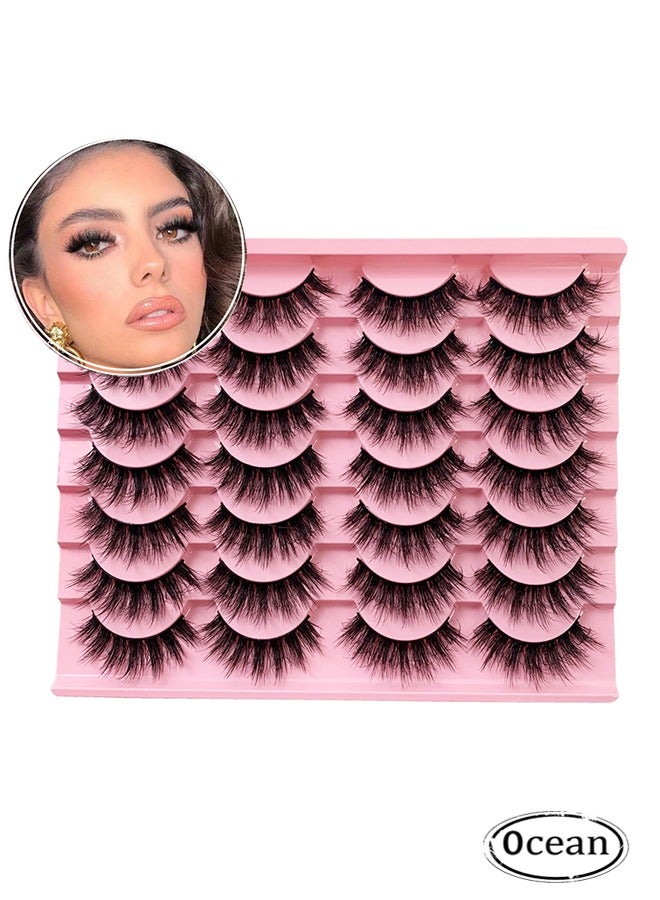 14 Pairs False Eyelashes, Fluffy Long False Eyelashes Thick Natural, Soft Curly Wispy Black Lash Band, for Dramatic Makeup Reusable Self Adhesive False Eye Lashes for Girls and Women Daily Use