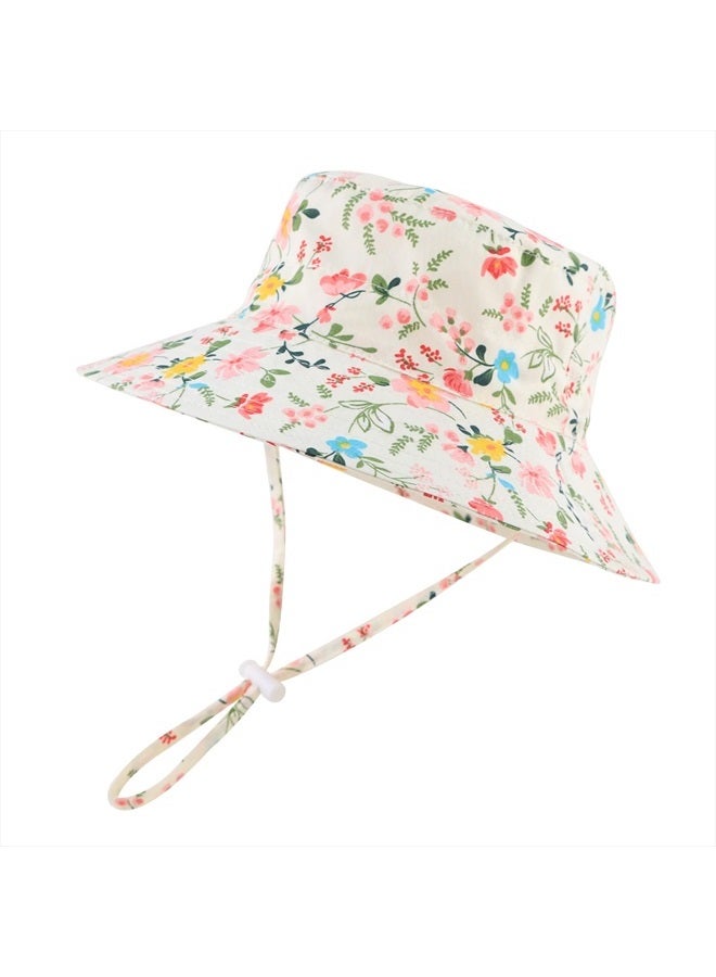 Baby Sun Hat Girls Toddler Hat Adjustable Kids Bucket Hat Summer Baby Boy Sun Protection Hats (0-6 Months,Yellow-Blue Flowers)