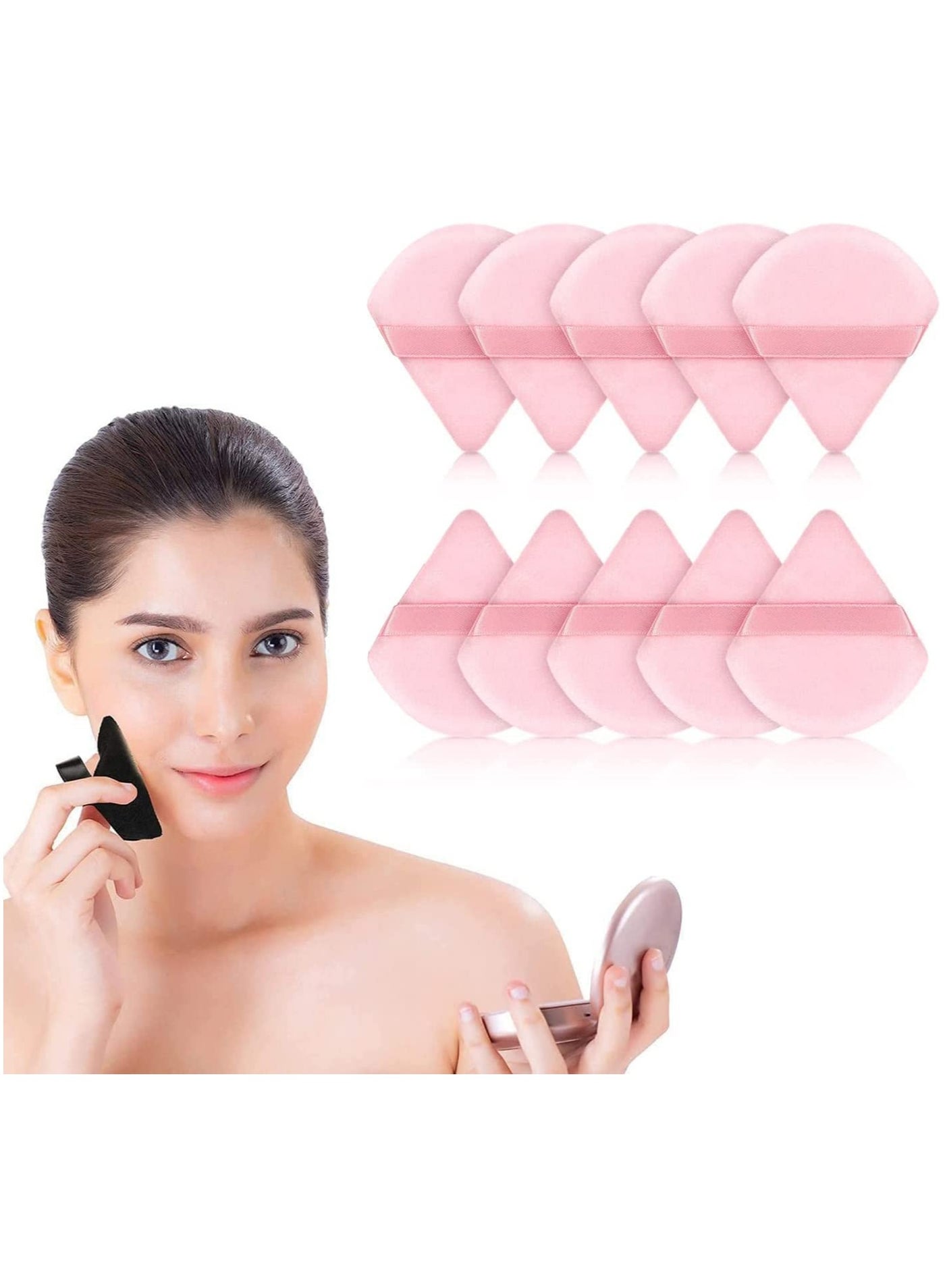 Pure Cotton Powder Puff Made of Cotton Velour for Contouring Under Eyes and Corners with Strap 10 PCS Pink
