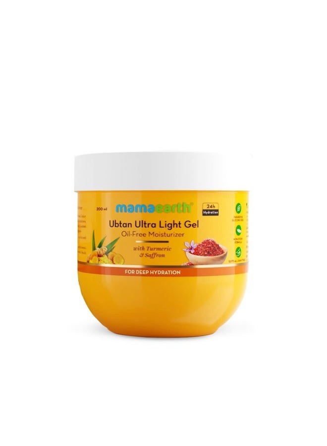 Mamaearth Ubtan Ultra Light Oil-Free Gel Face Moisturizer | Deep Hydration with Saffron & Turmeric | Helps Reduce Sun Damage | Long Lasting & Fast Absorbing | 6.76 Fl Oz/200ml