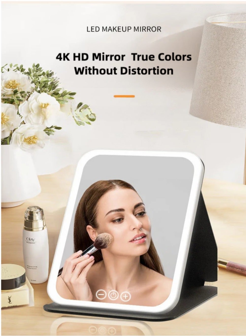 Portable LED Makeup Mirror ,Foldable Compact Size With 3 Light Modes and Dimming,Type-C Charging,Perfect for Make-up Use Anytime Any Occasions  ,Black Case
