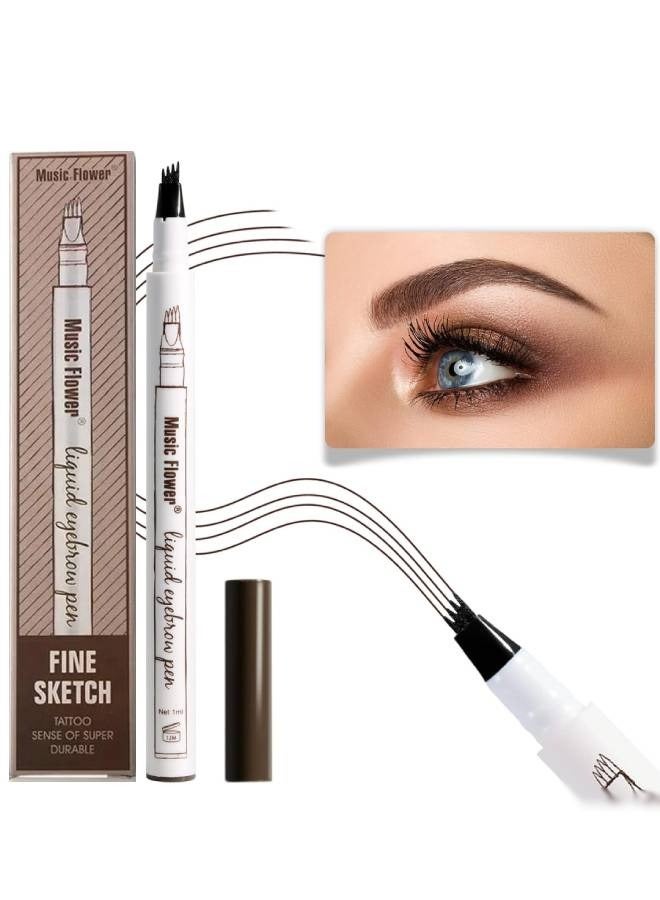 Liquid Eyebrow Pen Eyebrow Pencil Waterproof Smudge Proof Long Lasting Fine Sketch Brow Pen with 4 Micro Fork Tip Liquid Tattoo Microblading Eyebrow Pen Brow Ink Gel Chestnut 01