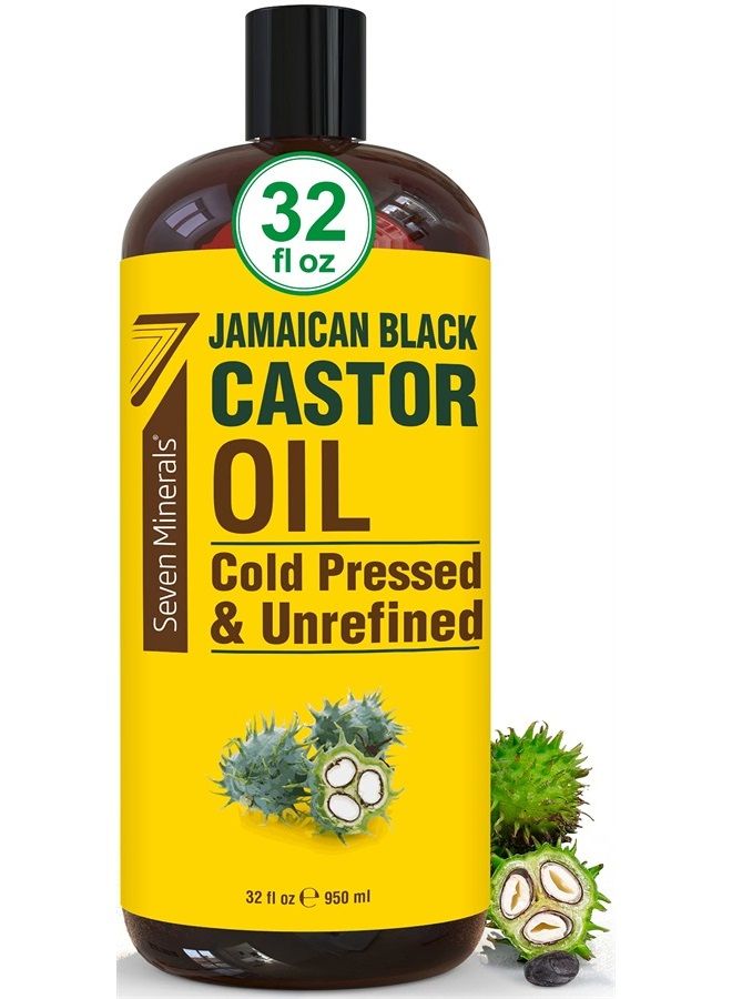 Pure Jamaican Black Castor Oil - Big 32 fl oz Bottle - Unrefined & Hexane Free - 100% Pure Jamaican Black Castor Oil for Hair Growth, Thicker Eyelashes & Eyebrows, Dry Skin, Healing, Hair Care