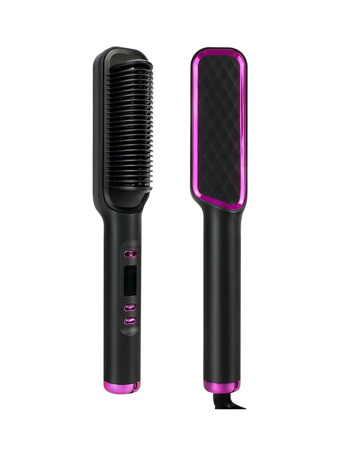 Hair Straightener Brush, Ionic Straightening Brush & Hair Iron 2-in-1 with Nano Titanium Coating for Even Heat, Anti-Scald Professional Hair Tools for Styling