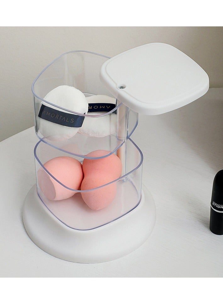 Makeup Sponge Containers with Lid Turnable Multi Tier Makeup Sponge Powder Puff Storage Organizer Holder Hair Accessories Dispenser Box For Vanity Countertop Cotton Pad Organization