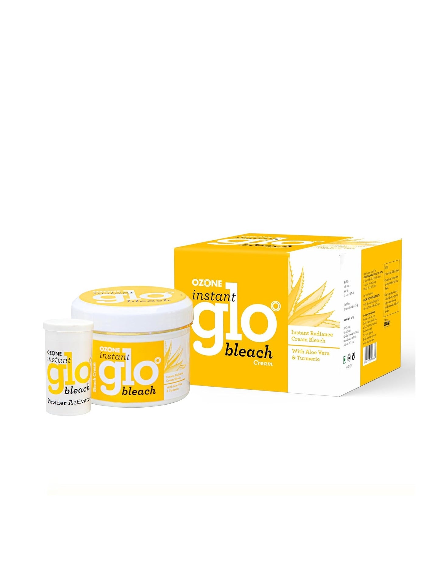 Ozone Instant Glo Bleach Cream | Aloe Vera & Turmeric Infused | Quick & Effective Brightening for Men & Women | 250g