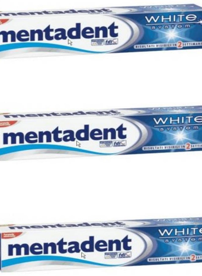 Mentadent"White System" Toothpaste 2.53 Fluid Ounce (75ml), Pack of 3