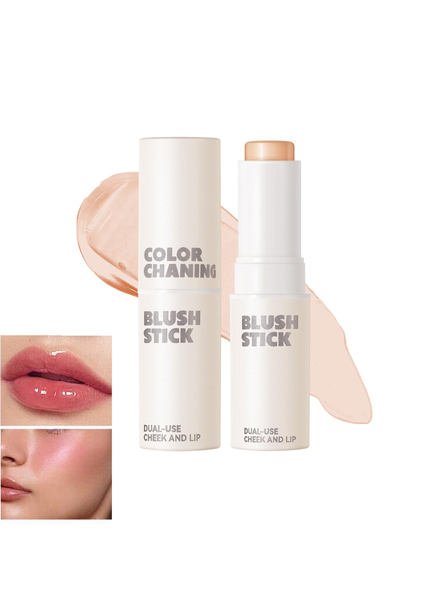 2PCS Color Changing Blush Stick Cream Blush for Cheeks Lips, Clear Blush PH Temperature Changing Pink Cream Blusher, Waterproof Multi-Use Lips and Face Tint, Natural And Long-Lasting