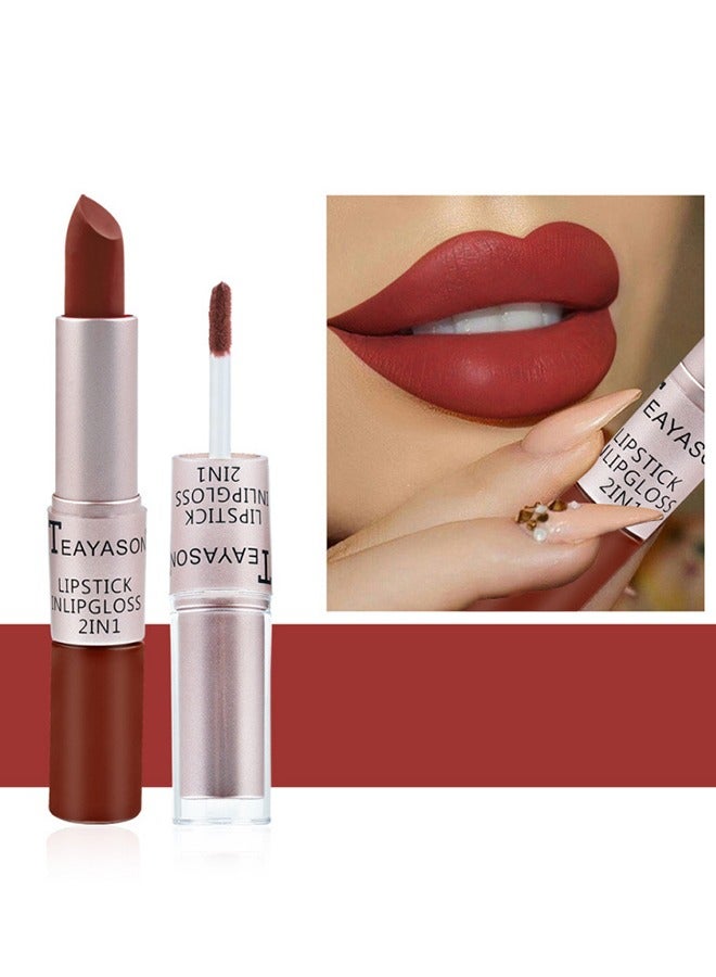 2In1 Lipgloss & Lipstick，lipstick Double Head Non Stick Cup matte Fog Face Lip Gloss Two In One Paste Non Fading Stick Cup dark red Lip plumping Lipstick #06