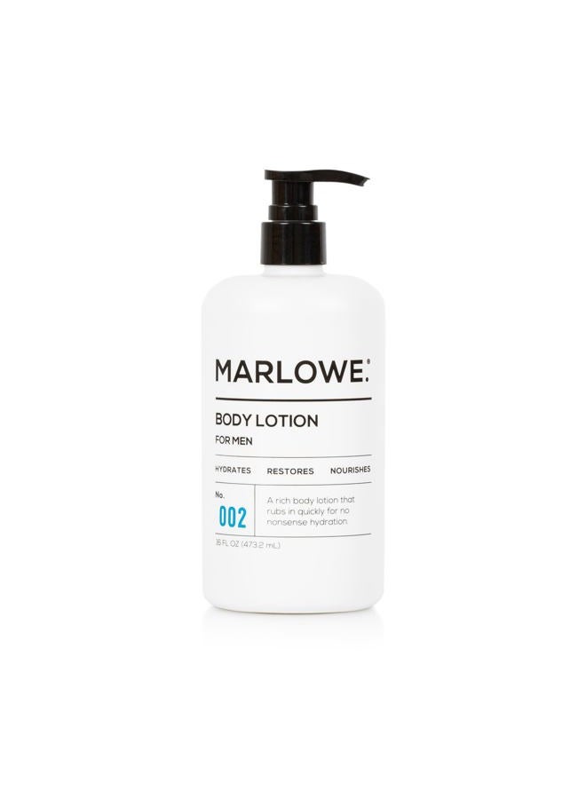No. 002 Moisturizing Body Lotion 16 oz, Daily Dry Skin Lotion for Men, Made with Hydrating Natural Aloe Vera, Vegan, Oil Free, Light Fresh Tonka Scent