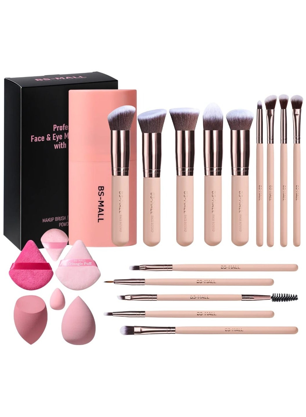 20-Piece Makeup Brush Set – Synthetic Brushes with Latex-Free Foundation Sponge