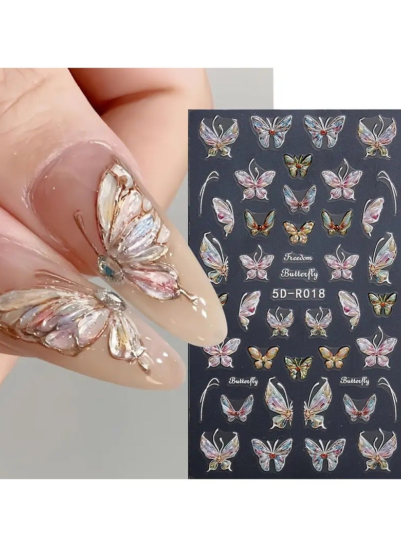 Sparkling 5D Butterfly Nail Art Stickers - Self-Adhesive, Hypoallergenic Decals for DIY Manicure & Pedicure