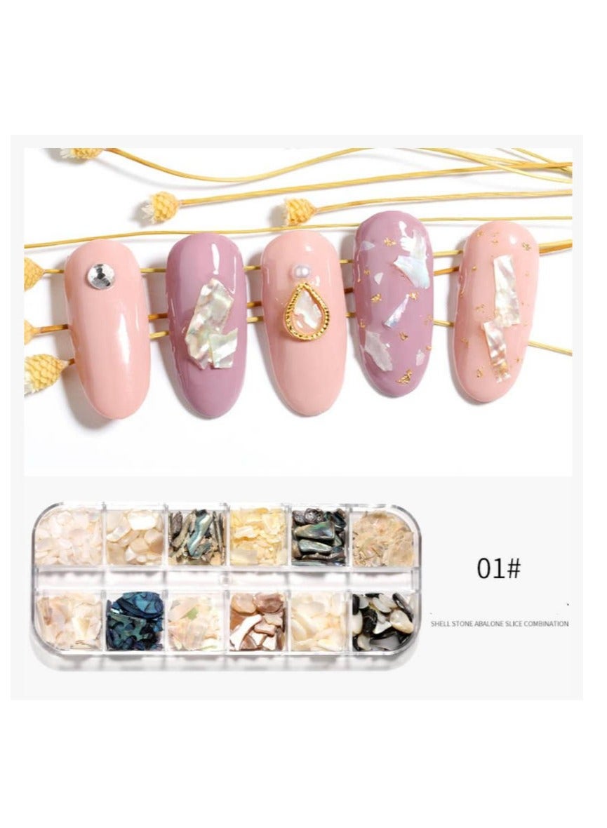 3D Nail Art Charms, Nail Accessories for DIY Nail Designs, Shell Stone Abalone Slice Combaination Decorations Cute Rhinestones for Women & Girls, Ideal for Nail Decoration Supplies