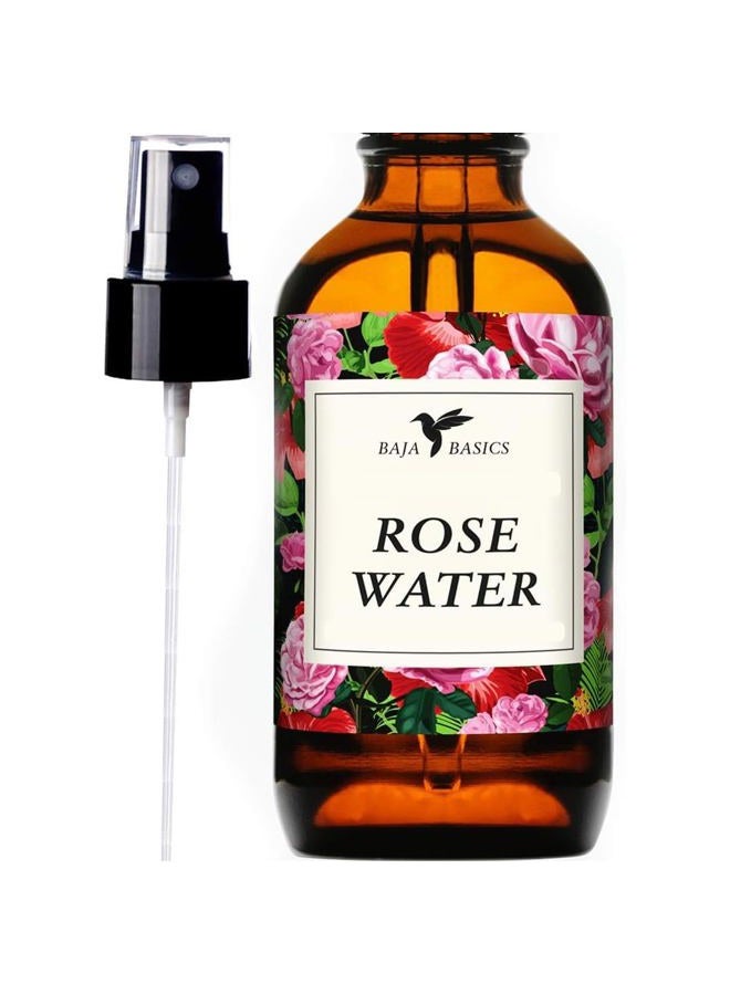 Rose Water Spray Facial Toner by Baja Basics for Skin, Hair and Aromatherapy Large 4oz