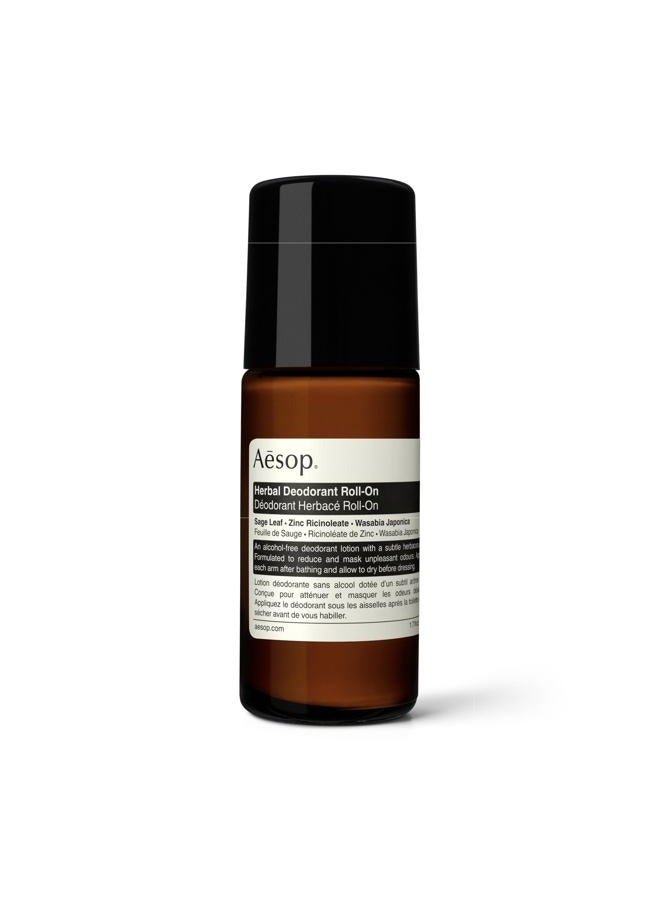 Herbal Deodorant Roll on | Alcohol Free | Reduces + Masks Underarm Odor | Sage Leaf, Zinc Ricinoleate, Wasabi Extract | 1.7 oz / 50mL