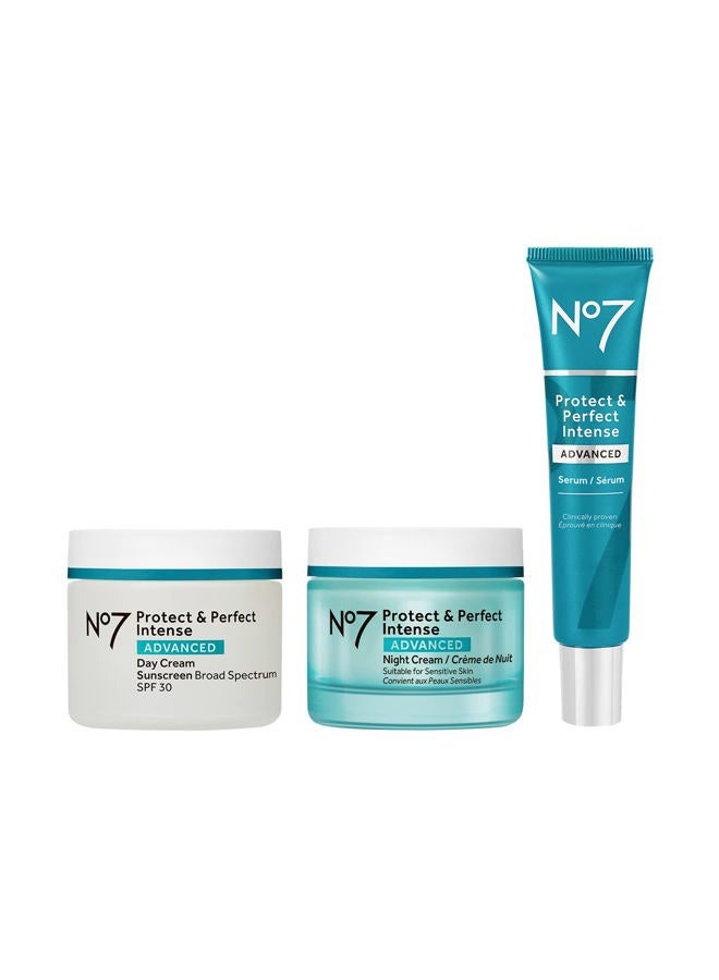 Protect & Perfect Anti Aging Skincare Set - Includes SPF 30 Daytime Face Cream, Hydrating Shea Butter Night Cream & Hyaluronic Acid Face Serum (3 Piece Kit)