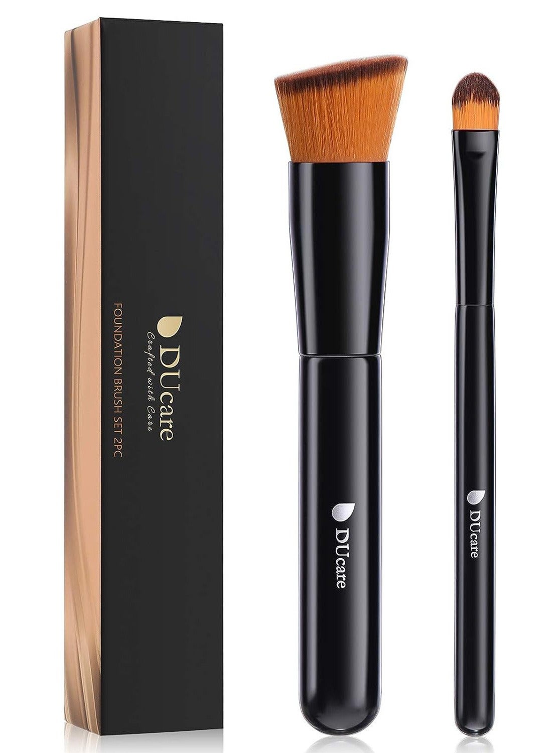 2Pcs Foundation Brush and Concealer Brush Professional Flat Top Kabuki Brush for Face Synthetic Liquid Blending Mineral Powder Makeup Tools
