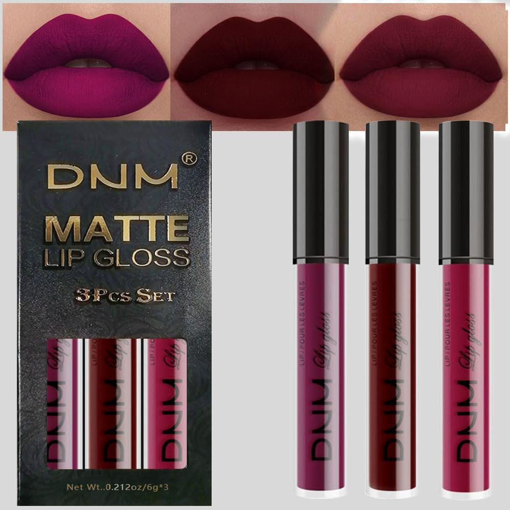 3Pcs Dark Red Purple Plum Matte Liquid Lipstick Sets for Women Matte Lip Stain Long Lasting Waterproof, Burgundy Blood Blue Red lipstick, Black Cherry Maroon Gothic 24 Hours Magic Lipsticks