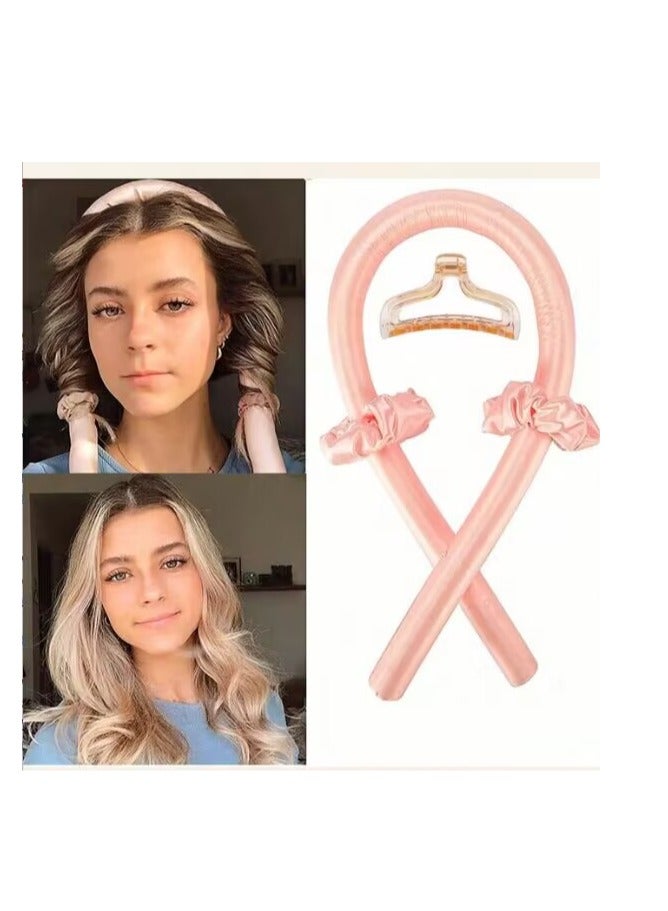 Heatless Curling Rod Headband No Heat Silk Ribbon Hair Curls with Hair Claw Clip