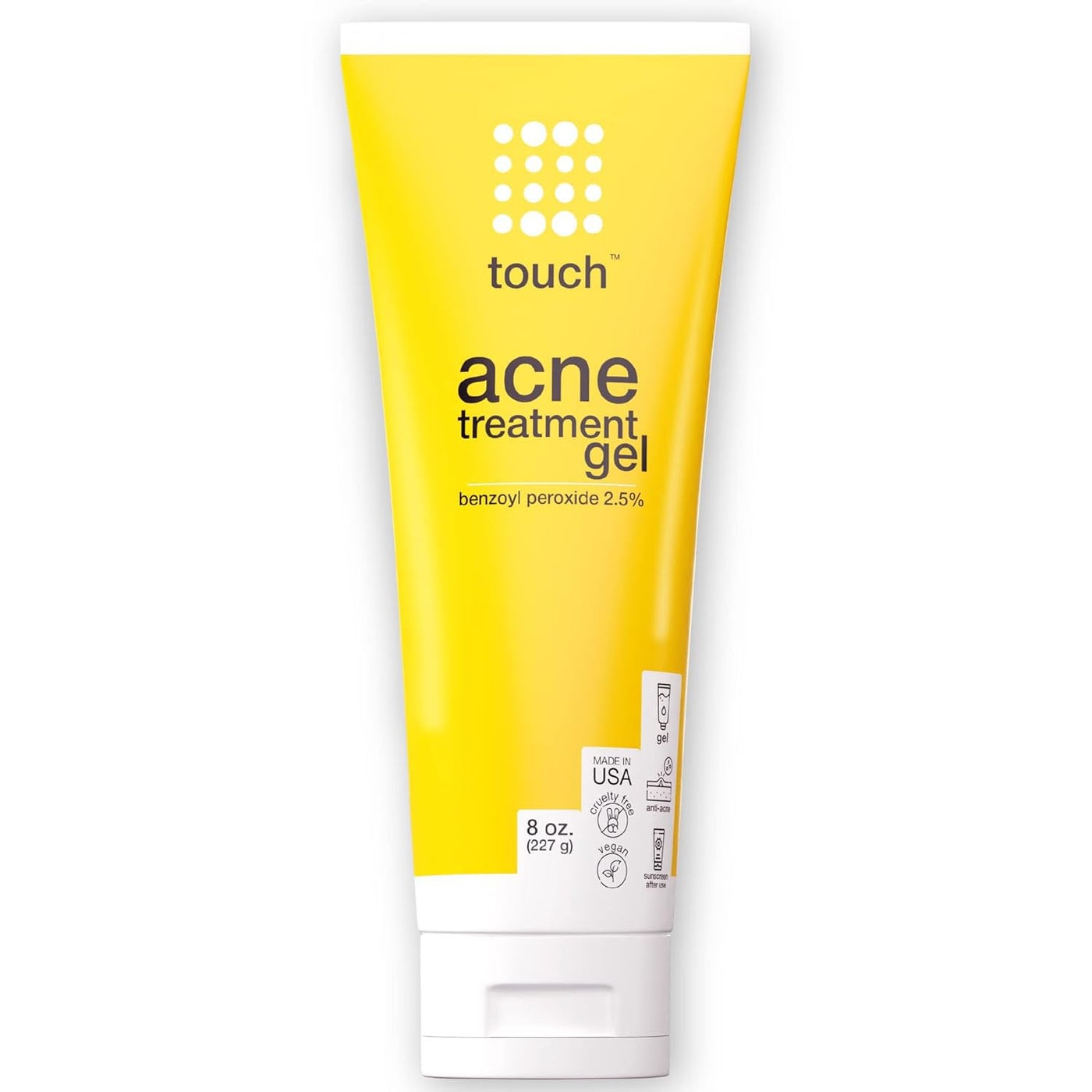 Touch Benzoyl Peroxide 2.5% Gel Cream For Acne - Pimples and Cystic Acne Spot & Daily Face and Back Medication for Adults & Teens â€“ Goes on Clear Lightweight & Non-Drying - Large 8 oz.
