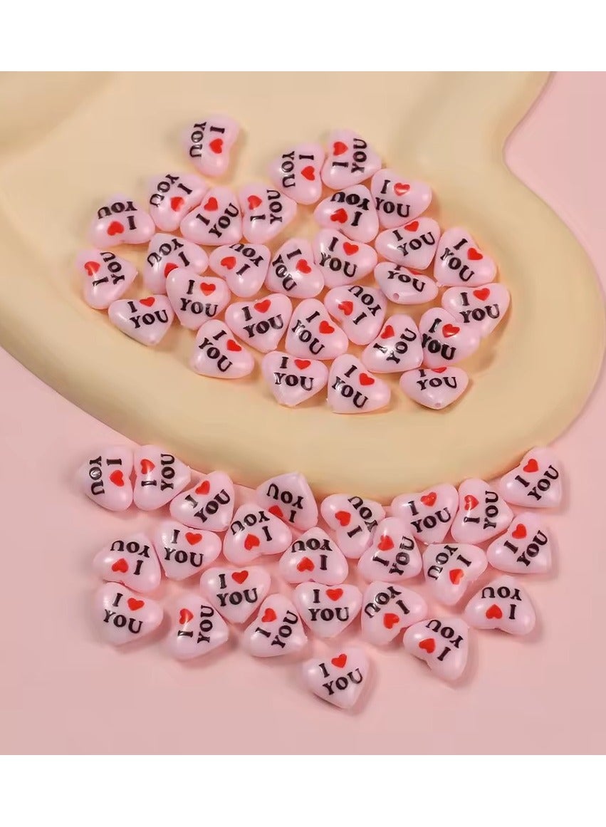 20Pcs I Love You Pink Black White Heart Bead With Hole Bracelet Necklace Earring Chain Jewelry Accessories Kawaii Nail Art Charm