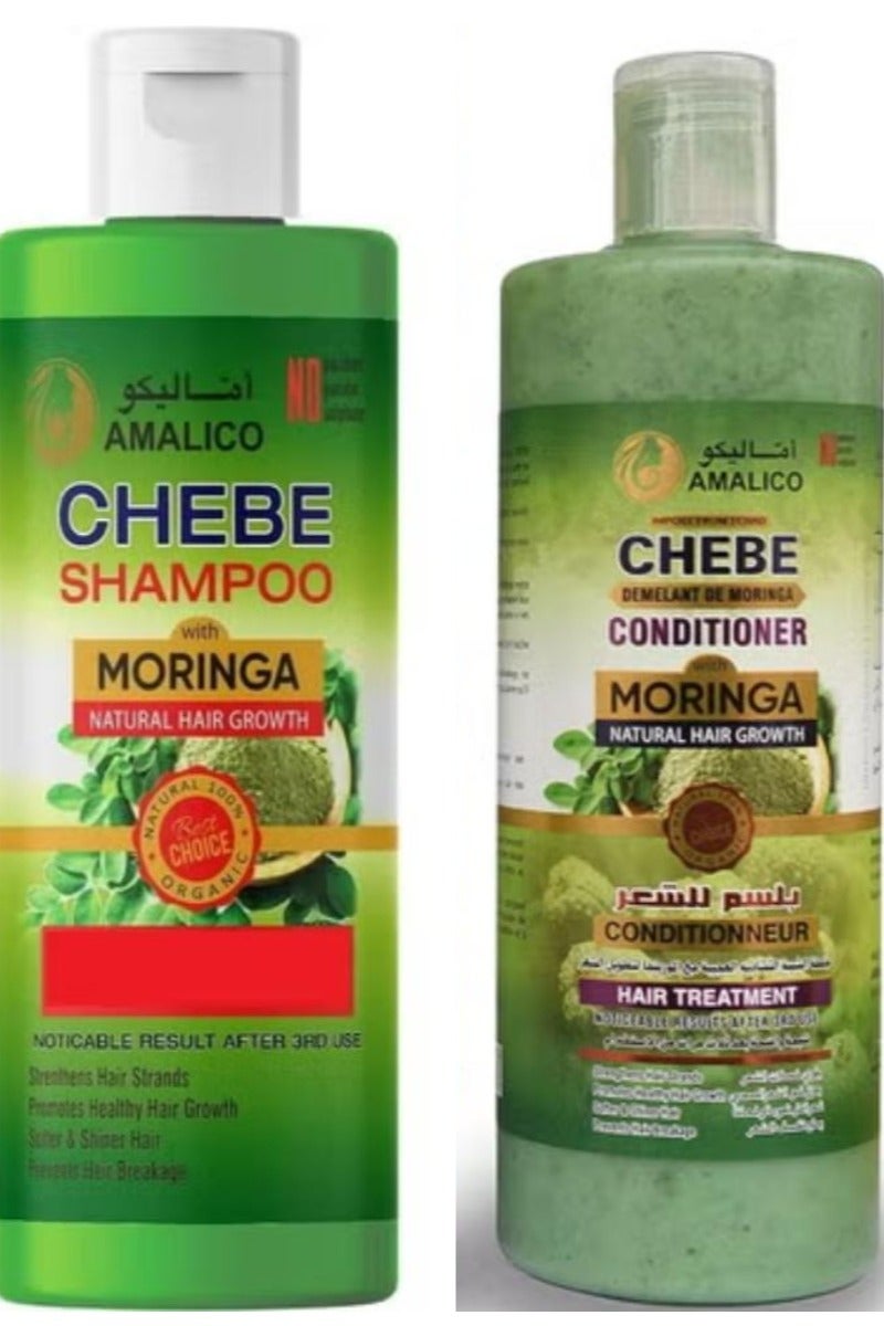 Set Of 2 Pcs Moringa With Chebe Powder Conditioner 500 ml + Hair Shampoo 500 ml
