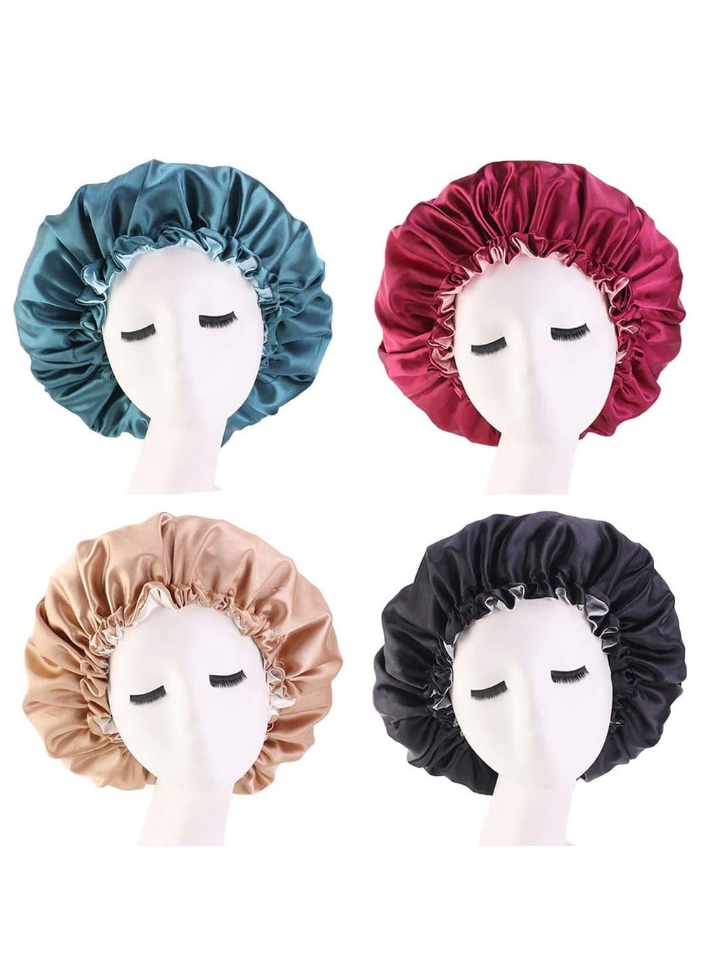 4 Piece Bonnet Sleep Cap Silk Satin Hair
