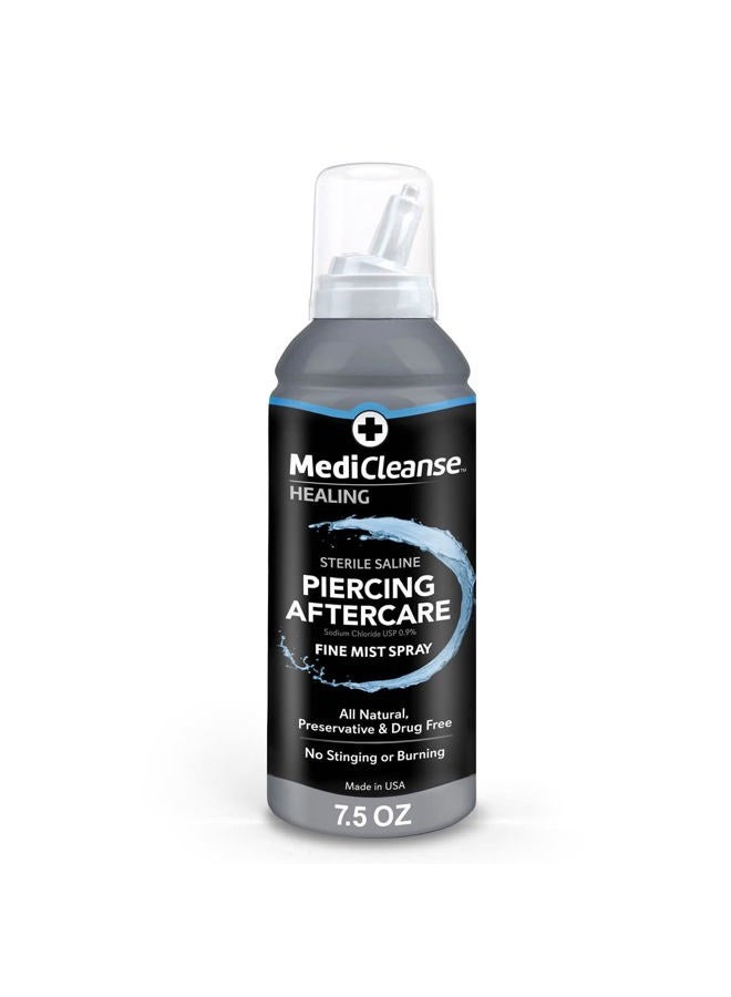 Sterile Saline Piercing Aftercare Fine Mist Spray, 7.5 Ounce, All Natural, No Alcohol, Vegan Friendly, for Piercings and Tattoos, Made in USA
