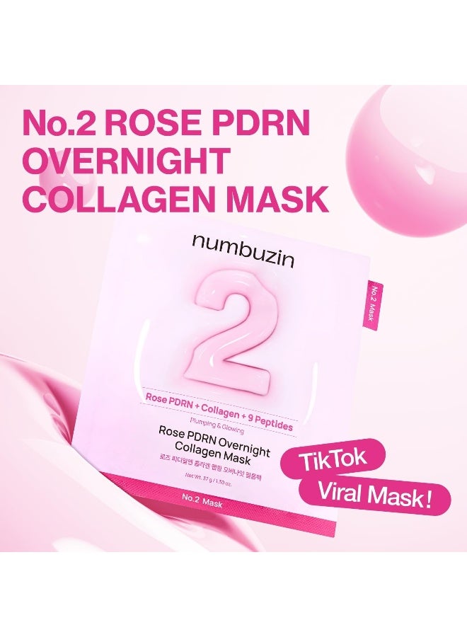 No.2 Sheet Mask |Overnight Face Mask | Rose PDRN Overnight Collagen Mask | Korean Glass Skin Essential | Elasticity, Hydrating, Firming, Enlarged Pores | Collagen, Peptides, PDRN | 37g, 4ea - image 2