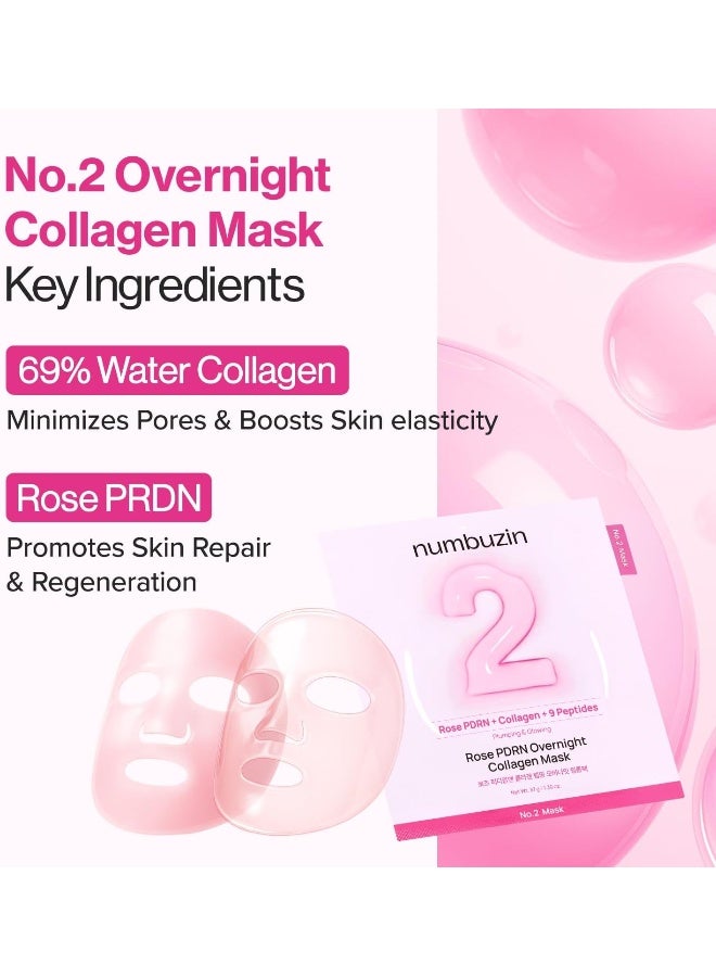 No.2 Sheet Mask |Overnight Face Mask | Rose PDRN Overnight Collagen Mask | Korean Glass Skin Essential | Elasticity, Hydrating, Firming, Enlarged Pores | Collagen, Peptides, PDRN | 37g, 4ea - image 6