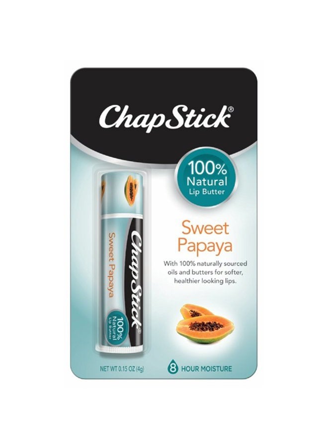 Papaya 100% Natural Lip Butter Tube, Lip Balm - 0.15 Oz, Non-Tinted, Sweet Papaya