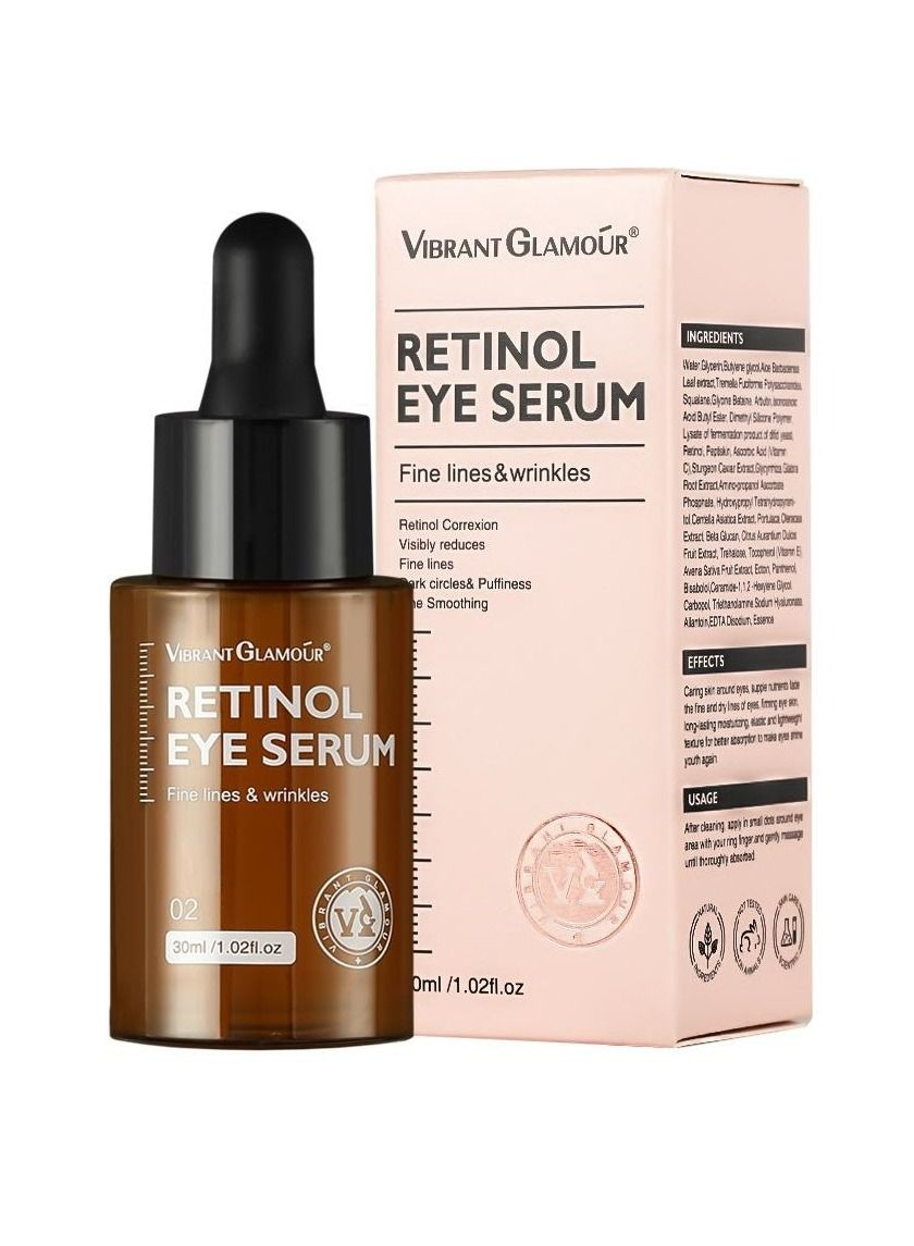 Retinol Eye Serum Removes Dark Circles Fade Fine Lines Remove Eye Bags Anti-Wrinkle Anti-Aging Firming & Brighten Skin Retinol Arbutin Vitamin C & E Blended Eye Serum 30ml