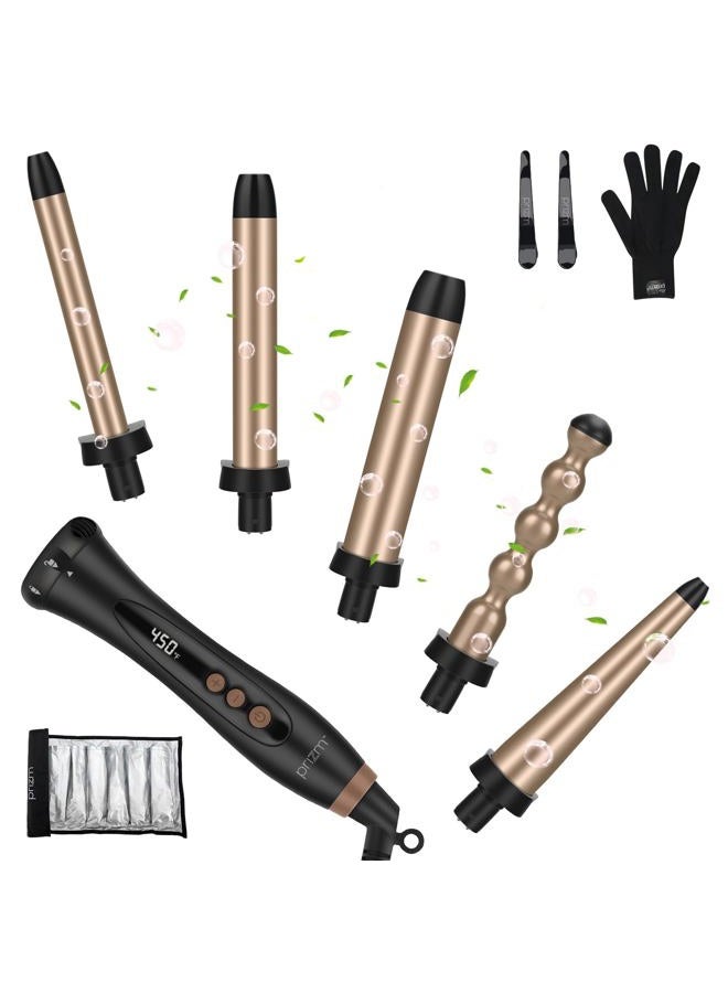5 in 1 Clampless Interchange Curling Iron Wand Set, LED Display, 11 Temp Settings, 0.6 to 1.25 Inch Tourmaline Ceramic Barrels, Hair Curler for Wavy/Bang/Ringlet/Spiral with Heat Resistant Glove
