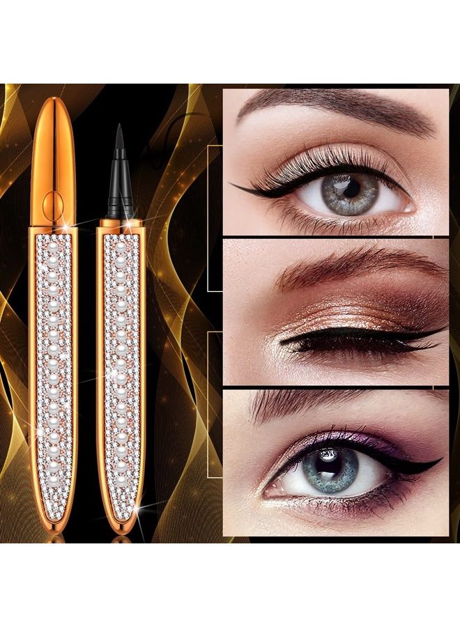 36 Pieces Self Adhesive Eyeliner Set 16 Pcs 2 in 1 Eye Liner Pen Diamond Glitter Liquid Eyeliner Pen Non Magnetic Eyeliner Glue Pen for Lashes with 20 Pcs Pink Lash Wand for Women Girls Eye Makeup