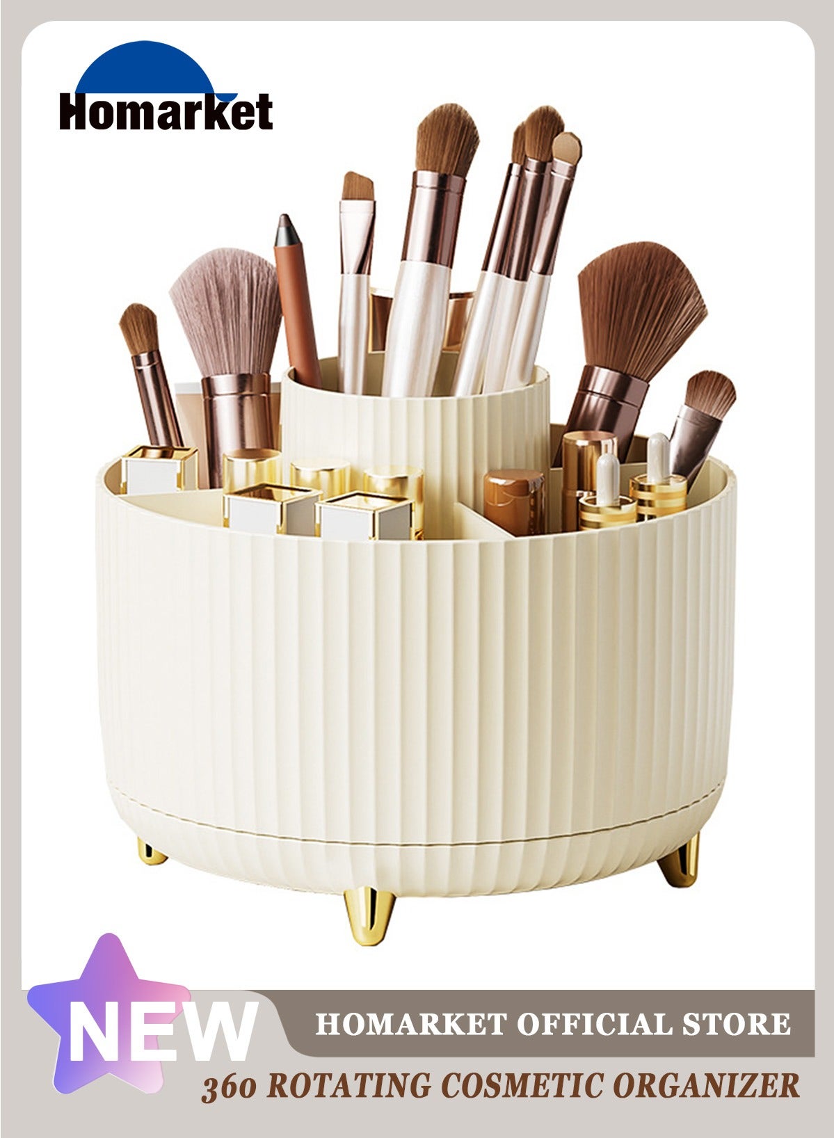 Rotating Makeup Organizer Adjustable Layers Spinning Skincare Organizer Cosmetic Display Case with Brush Holder Multi-Function Storage Carousel for Vanity Bathroom Countertop