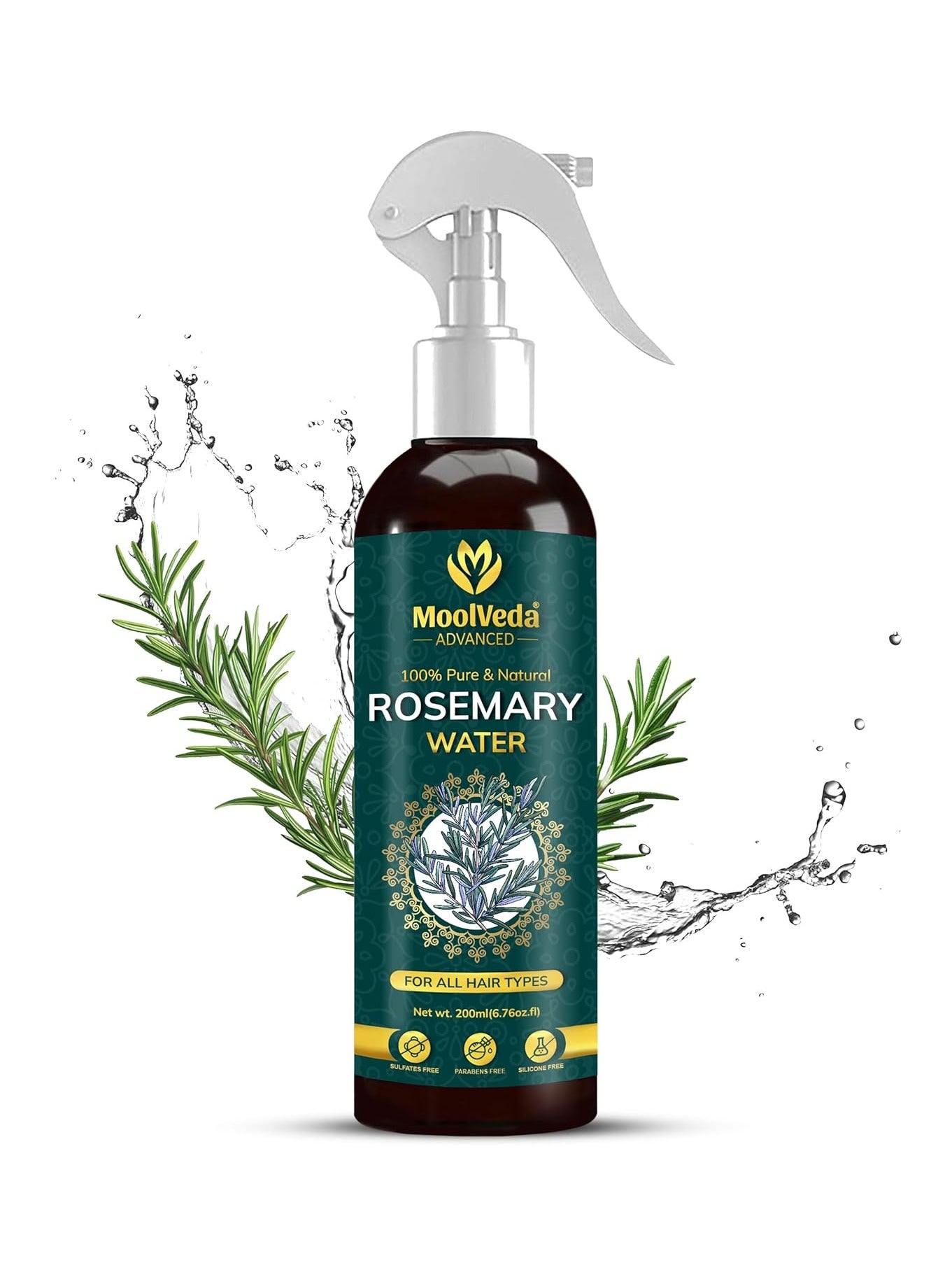 Moolveda Rosemary Water Spray For Hair Care | Rosemary Hair Mist | Adds Shine | Helps Reduce Hairfall | Strengthens Hair | Suitable For All Hair Types, 200ml