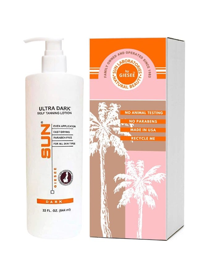 Sun Laboratories By Giesee Ultra Dark Self Tanning Lotion 32 oz - Organic Sunless Tanning Lotion, Extra Dark Self Tanner, Natural Self Tanning Lotion for Face & Body, Instant Tan Glow Beauty