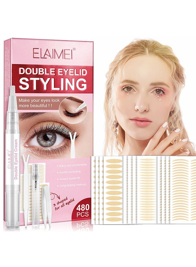 Double Eyelid Tape, 3 Shapes 480 Count Of Invisible Eyelid Lifter Strips, Waterproof Double Eyelid Stickers For Hooded, Droopy, Uneven, Mono-Eyelids, Say Goodbye To Droopy Lids And Hooded
