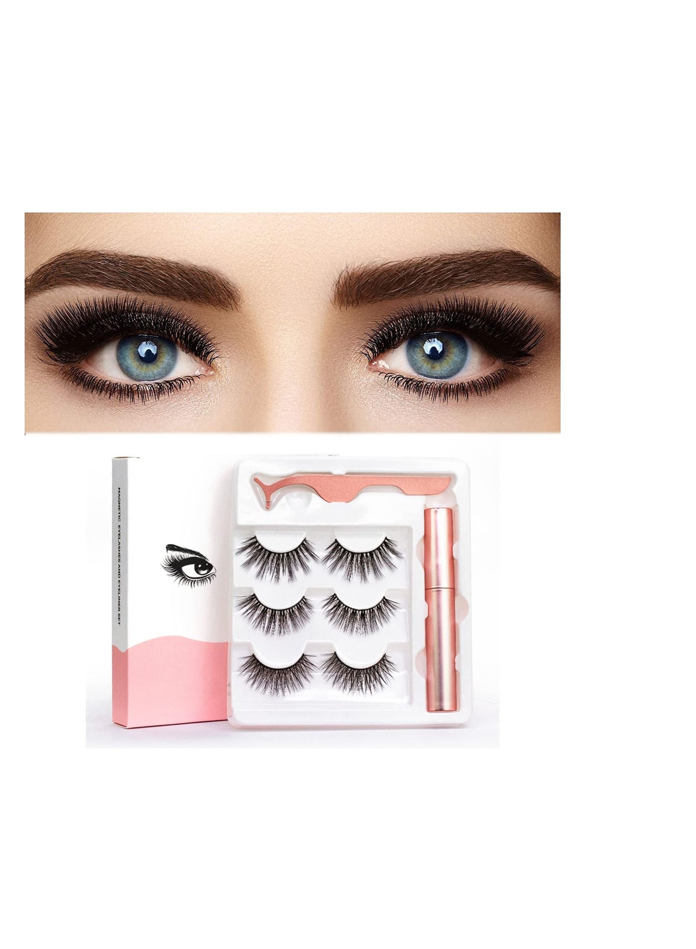 Natural Magnetic Eyelashes with Eyeliner Kit, Lightweight Magnetic Lashes Natural Look, 3Pairs Reusable False Lashes Kit, No Glue Needed Reusable Easy to Use 3Pair