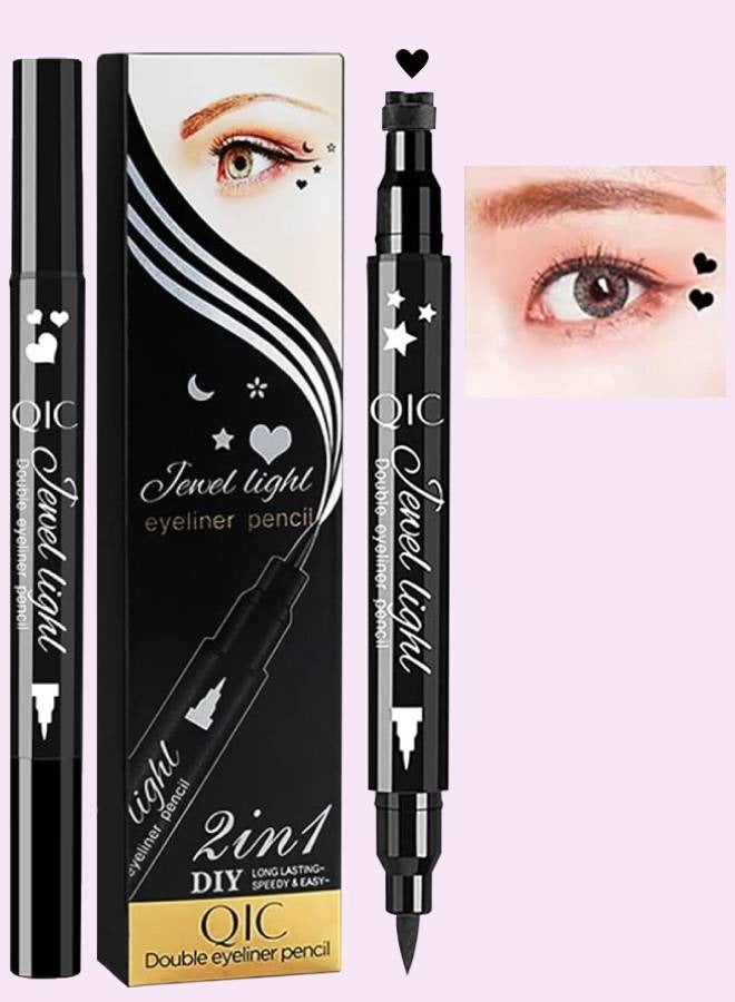 2 in 1 Double Head Eyeliner Pencil Eyeliner Stamp Waterproof Liquid Eyeliner Set Liquid Double Head Eyeliner Long Lasting Make Up Set Speedy and Easy Double Eyeliner Pencil 02