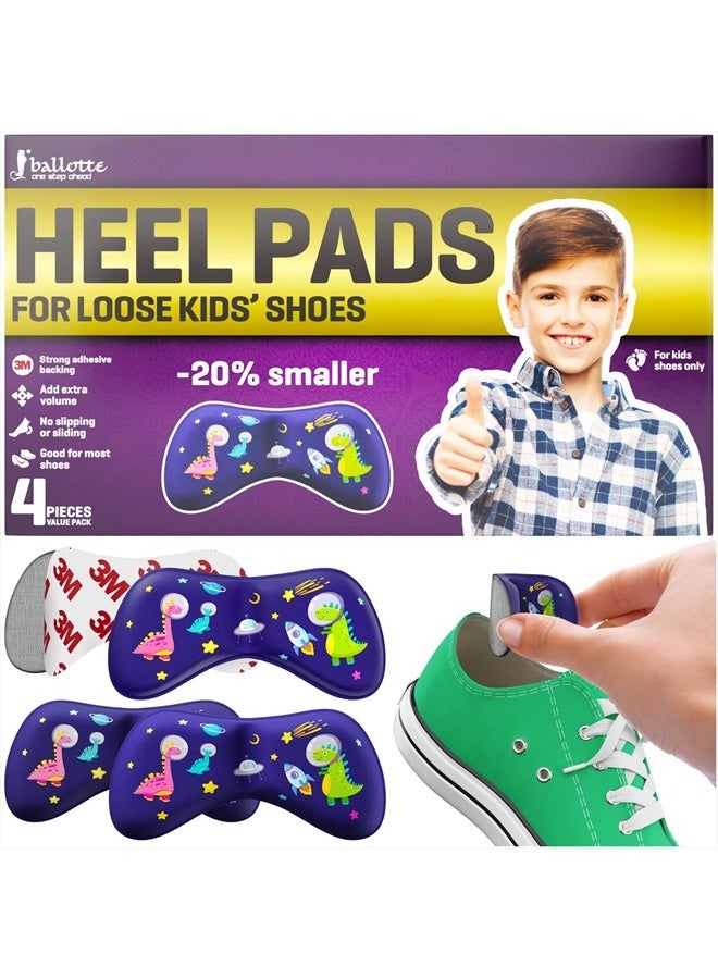 4 Soft Heel Pads for Loose Shoes [Kids Shoe Inserts Improve Shoe Fit] Prevent Skin Rubbing and Blister, Extra Sticky Dinosaur Heel Cushion for Girls and Boys School Shoes, Toddler Shoes
