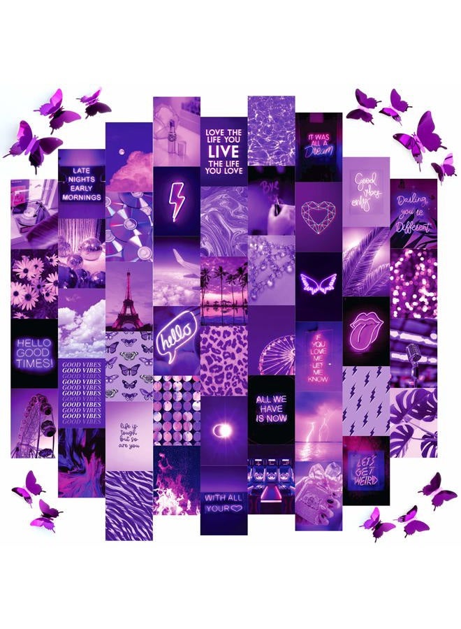 Purple Wall Collage Kit, 50 Set 4x6 Butterflies, Purple Black Pictures for Wall Decor, Posters for Room Aesthetic, Girls Room Decor, Cute Wall Decor for Teens