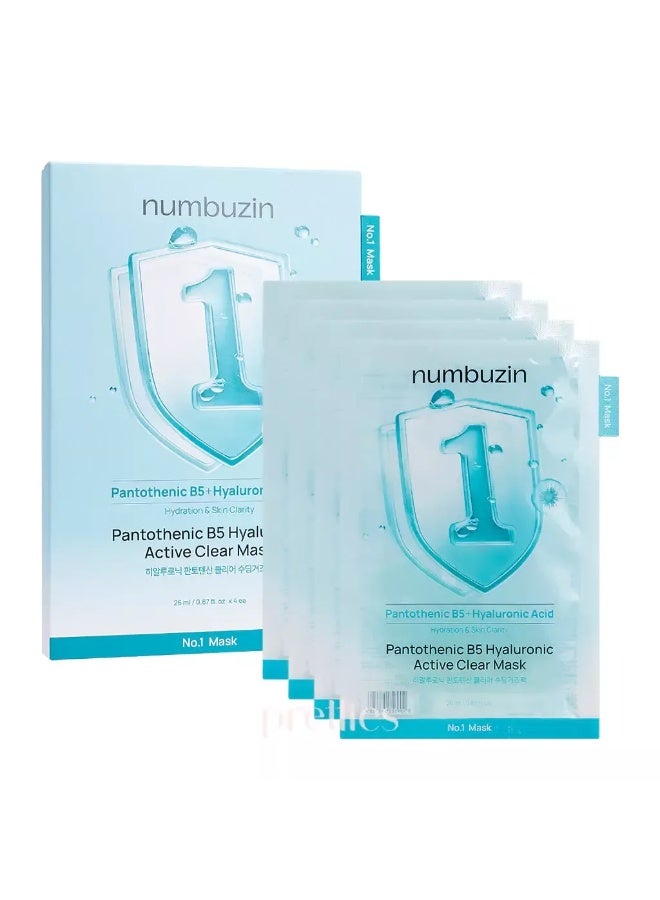 No.1 Sheet Mask | Pantothenic B5 Hyaluronic Active Clear Mask | Hydrating and Soothing For All Skin Types 1 box (10EA)